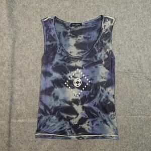 Piazza Sempione Top Womens US Small (IT Large) Tank Silk Tie Dye Scoop Neck Blue